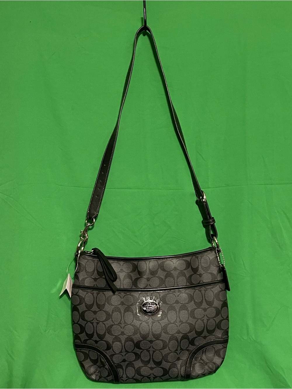 Coach Signature coated canvas Payton Convertible Hobo silver/gray/black crossbod